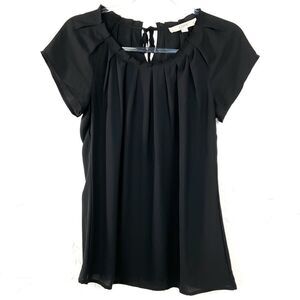 LOFT Black Pleated Sheer Short Sleeve Blouse XS